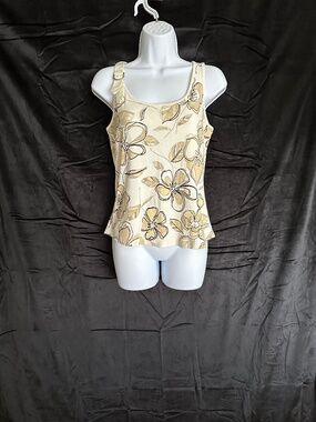 Vintage Y2K N.Y. Jeans cream/beige floral tank top, size M